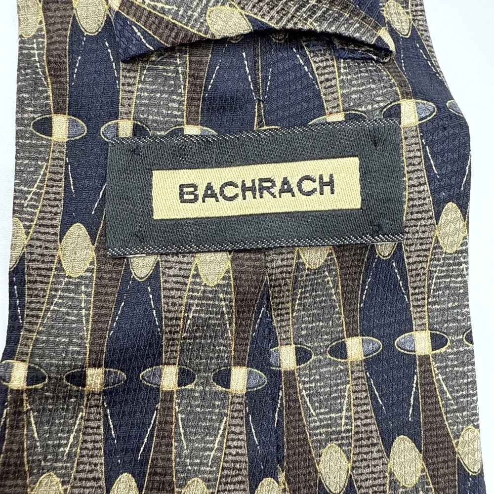 BACHRACH Necktie Men's Neutral Gray Brown Circles Pattern‎ Business Formal Silk